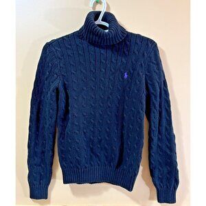 Ralph Lauren Sport Black Turtleneck Sweater L Cable Knit Pullover Purple Polo